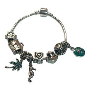 Charm Bracelet Silver Tone W/ 8 Charms Fashion Jewelry